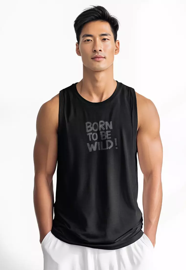 MTU79 Kaos Lekbong Singlet Pria "born to be wild" hitam
