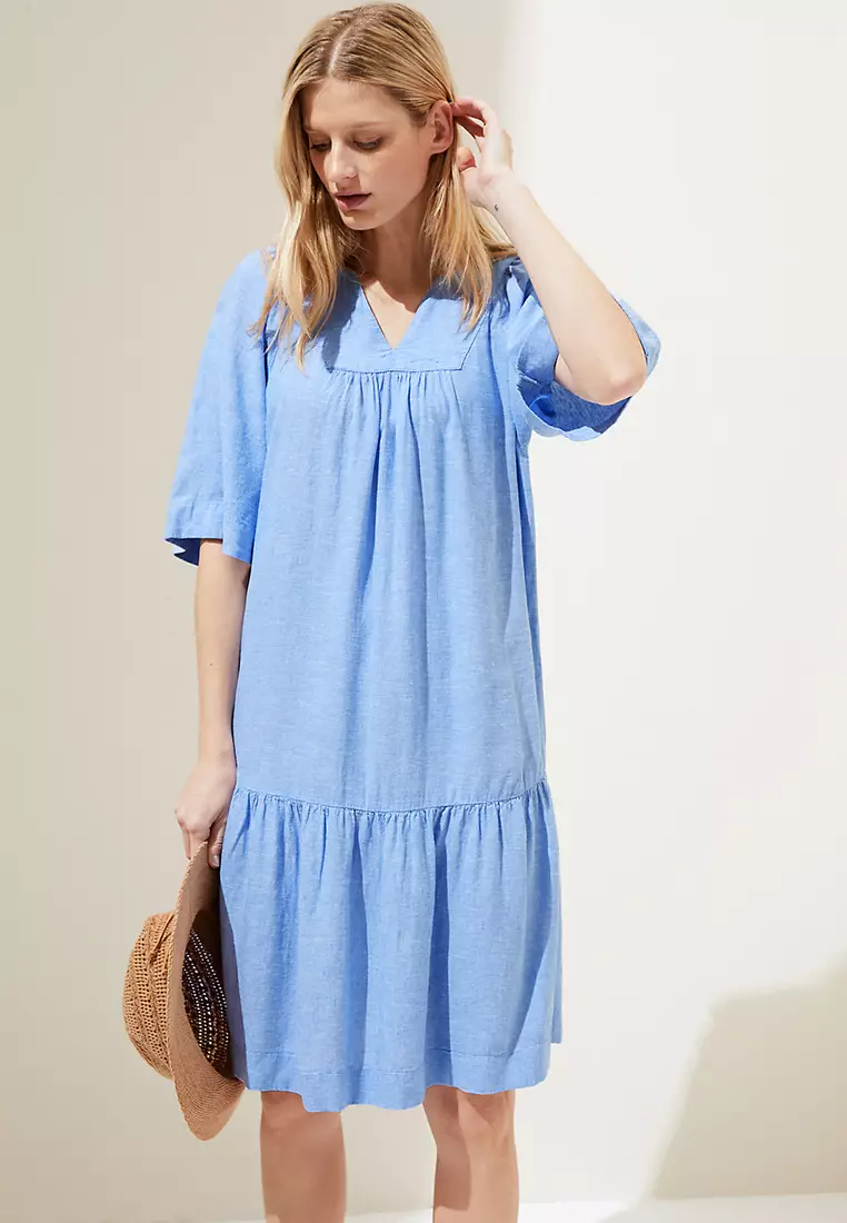 Jual Marks & Spencer Linen Blend VNeck Knee Length Tiered Dress