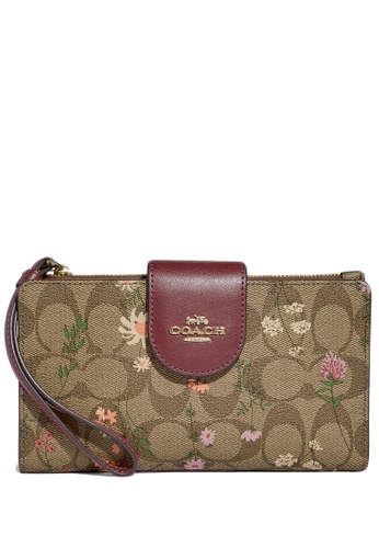 COACH brown Coach Tech Wallet In Signature Canvas With Wildflower Print - Brown 5D34FAC59BAEE4GS_1