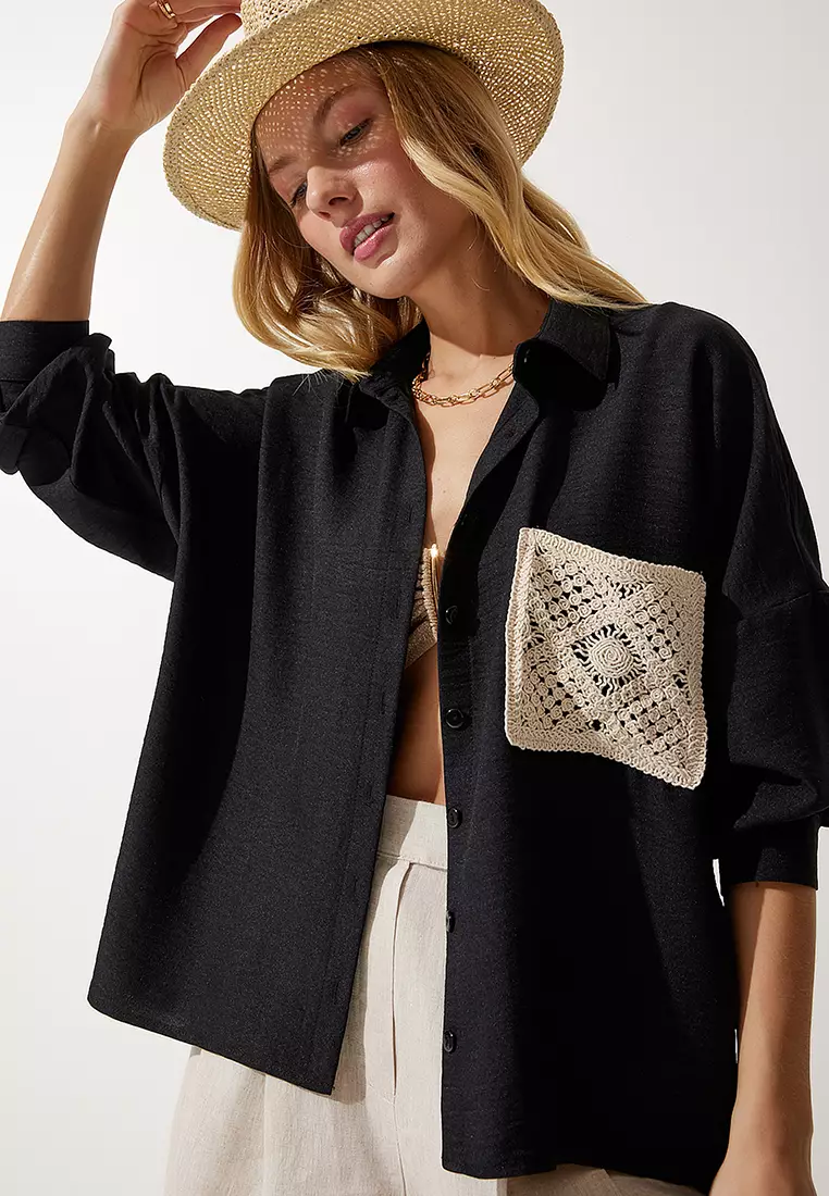 Lace Detailed Linen Shirt