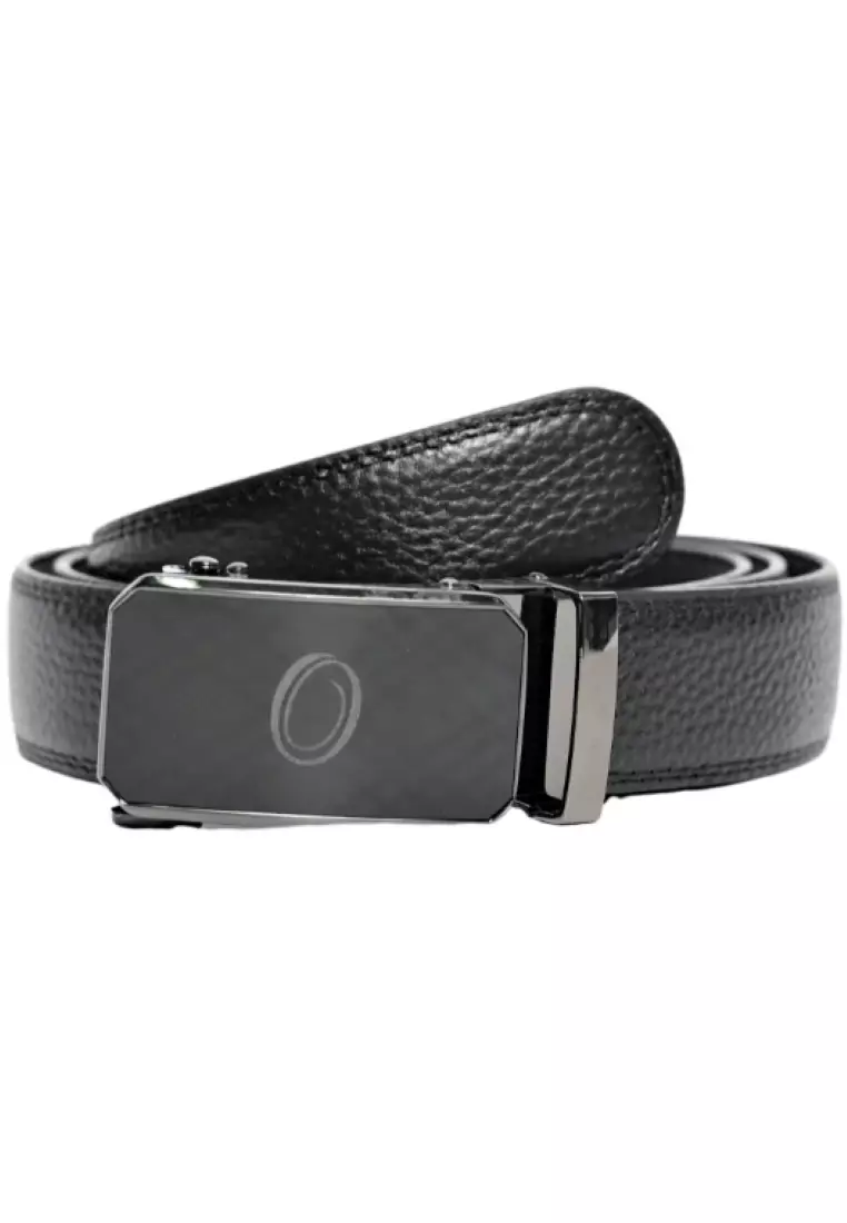 Black Formal Business Belt For Men - Real Leather Ratchet Belt with Auto Lock Buckle - TRACK BELT - ABB3H Black Oxhide