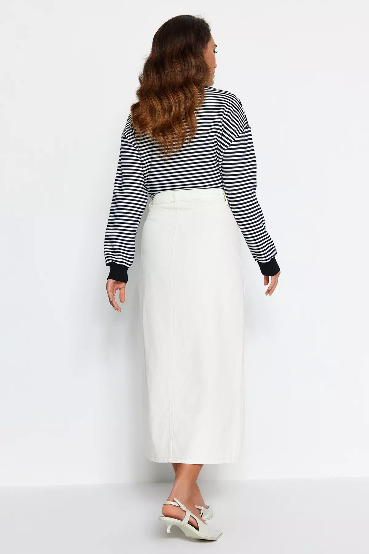 Button Closure Denim Skirt