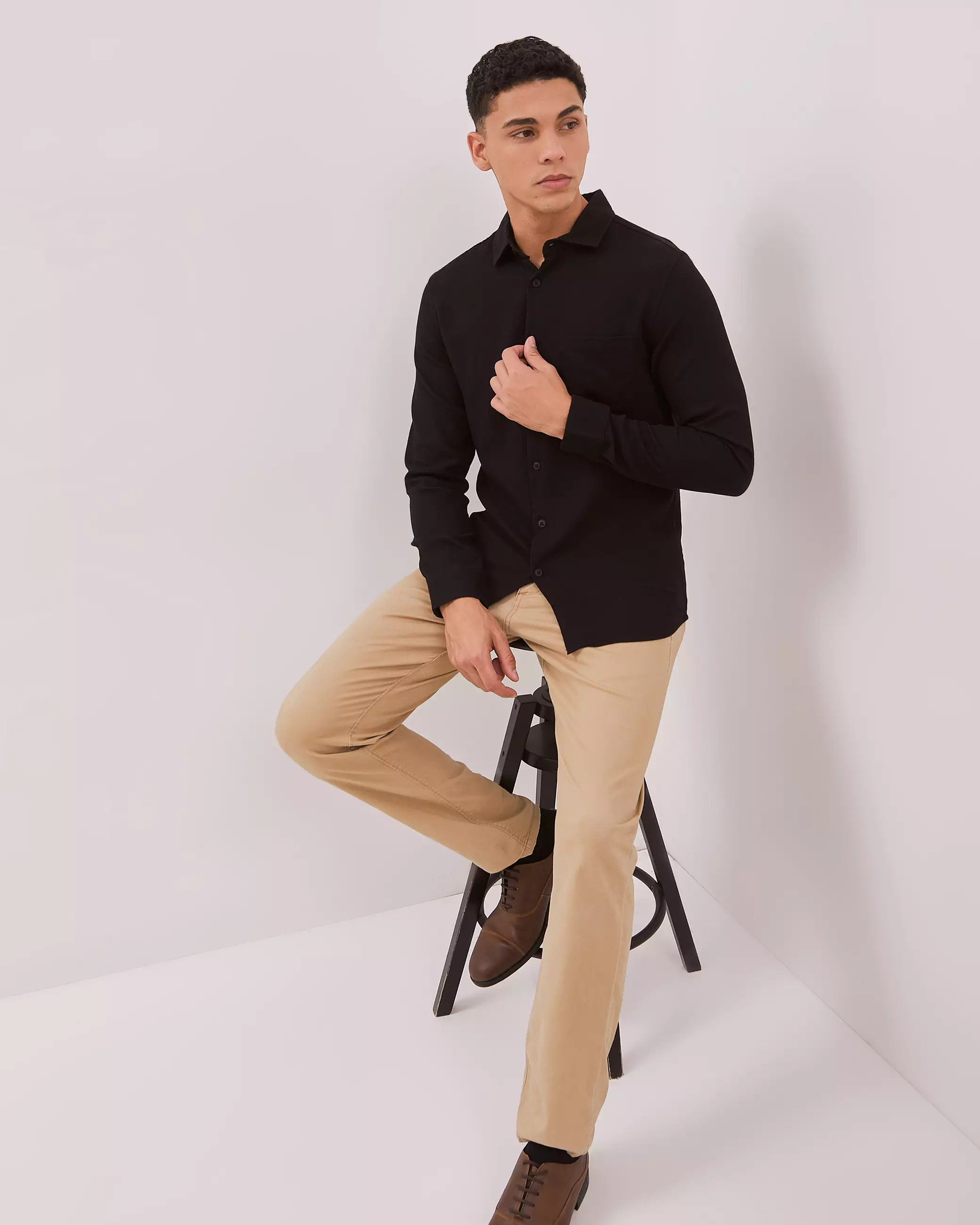 AMK Kemeja Polos Pria Lengan Panjang SHS Tyler Ls Black