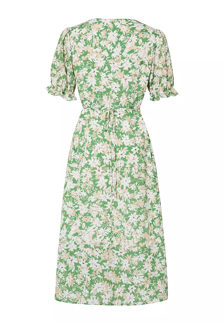 Puff Ruffled Sleeve Summer Midi Dress