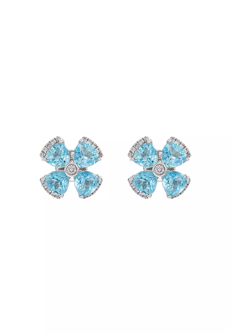 HABIB Blue Topaz Gemstone Diamond Earrings in 375/9K White Gold 25130(E)