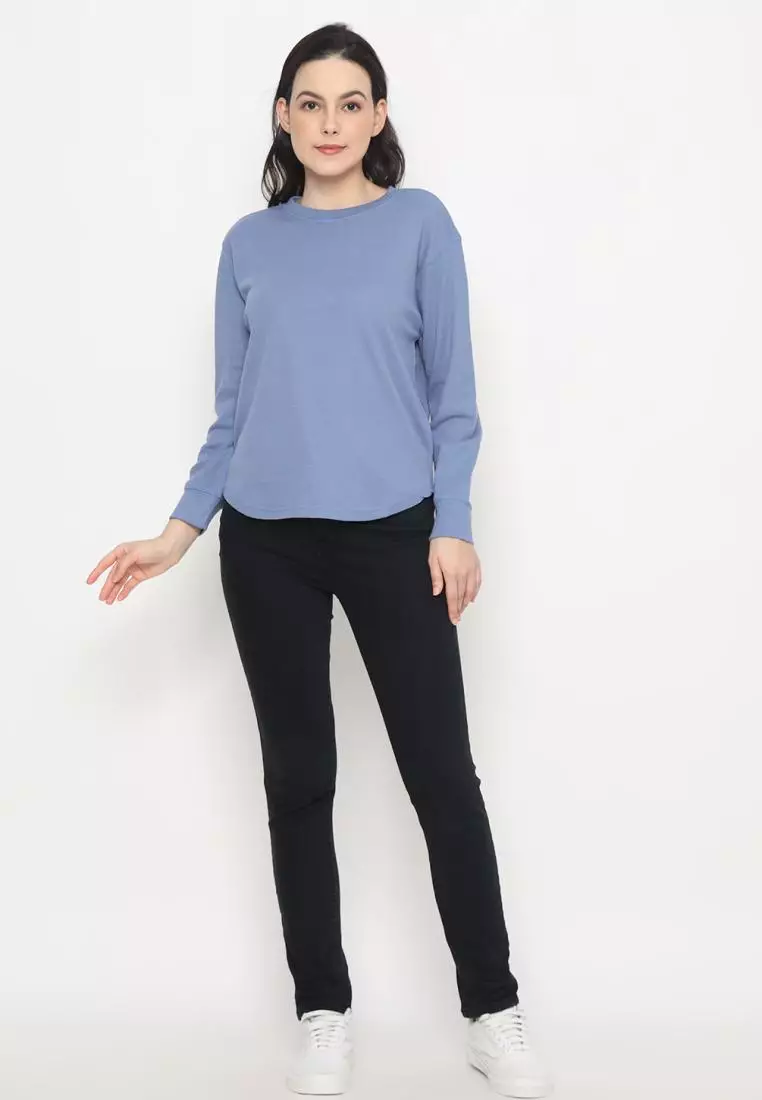 MATSUDA Kaos Polos Wanita Waffle Lengan Panjang Cotton Liv