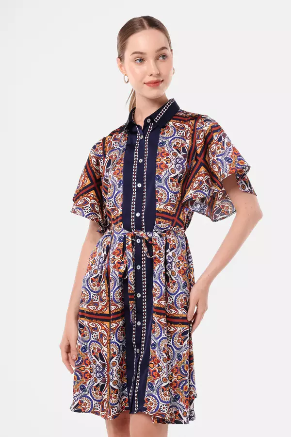 MINIMAL - Nayaka - Dress Motif Etnik Ornamen - Navy Warna Navy