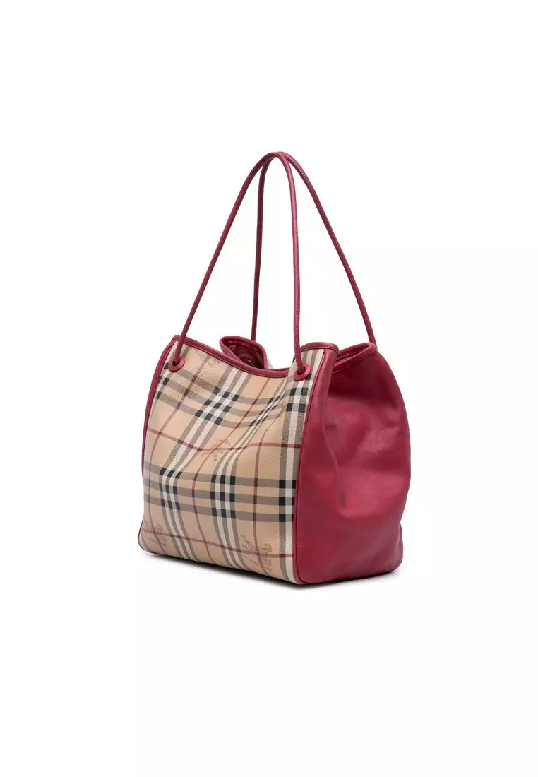 Pre-Loved Burberry Small Leather Trimmed Haymarket Check Coated Canvas Canterbury Tote