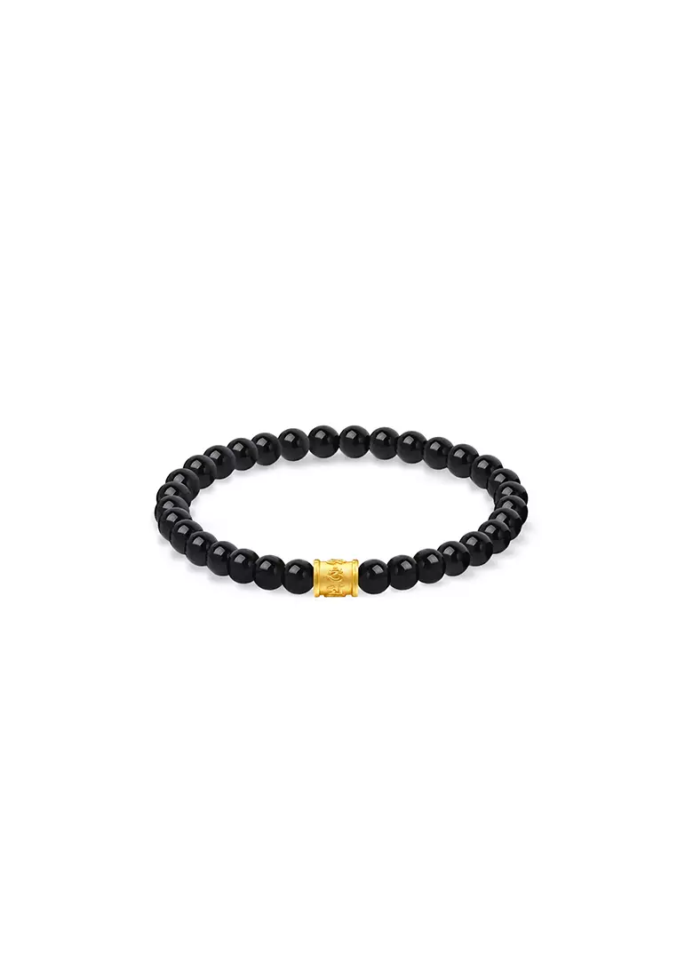THE Mix Collection 999.9/24K Pure Gold Mini Six Word Mantra Agate Bracelet Set AGB-B805