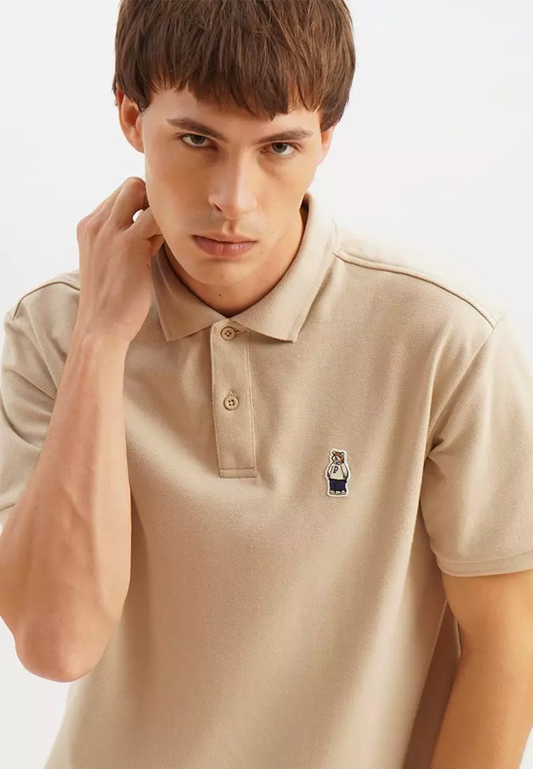 Relaxed Fit Polo With Crew Bear Patch Embroidery