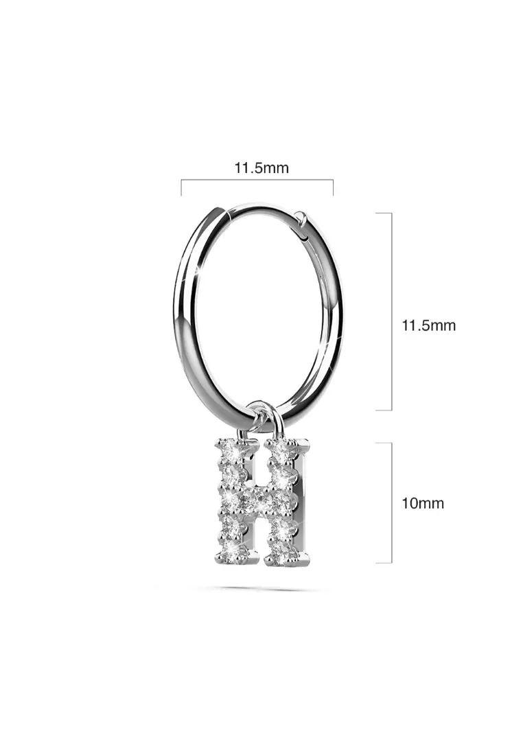 Solid 925 Sterling Silver Octavia Alphabet Letter Zircon Huggie Earrings Silver - H