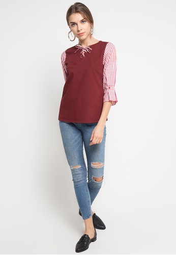 Jual ako  jeans  AKO  JEANS  Maroon Shirt Original ZALORA 