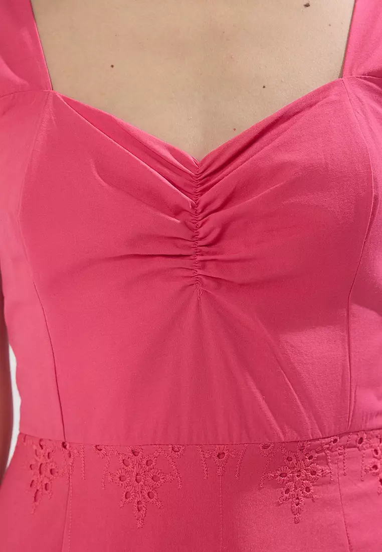 Pink Plain Midi Woven Dress TWOSS23EL00156