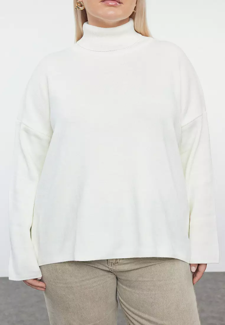 Ecru Turtleneck Wide Fit Knitwear Sweater Tbbaw25An00019