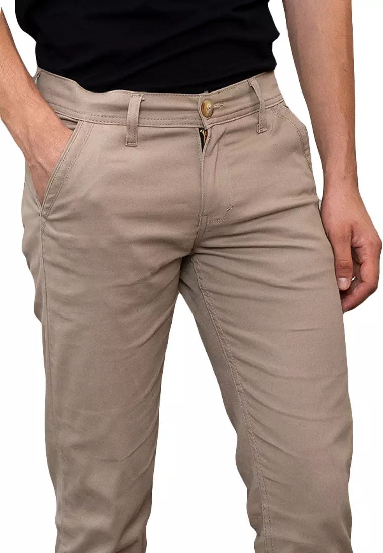 Celana Panjang chino pria Slim fit Strecth Jeans Krim Gelap