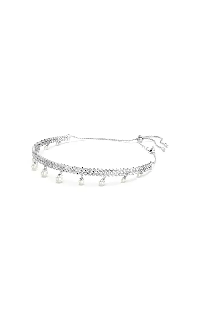 Ariana Grande x Swarovski choker, Crystal pearl, Round cut, White, Rhodium plated
