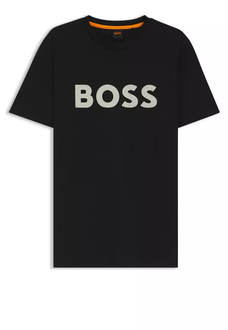 Rubber Print Logo Cotton Jersey T-Shirt - BOSS Orange