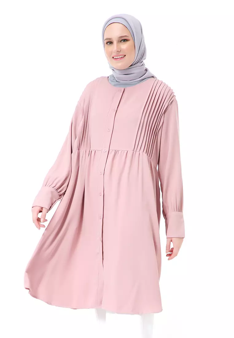 Xaula Tunik Polos Muslimah Atasan Wanita Lengan Panjang Premium High Quality - Dusty Pink