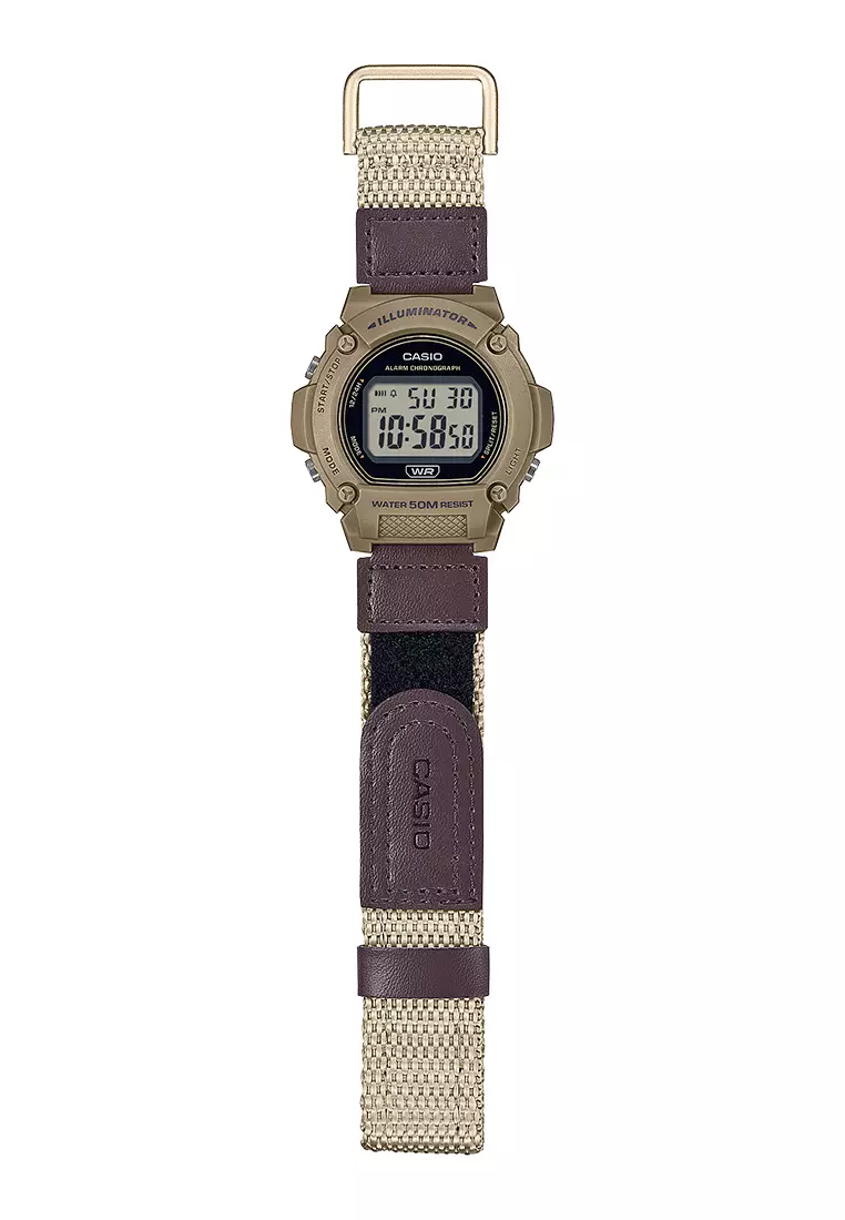 Jam Tangan Digital Pria Casio W-219HB-5AV Brown Canvas Strap