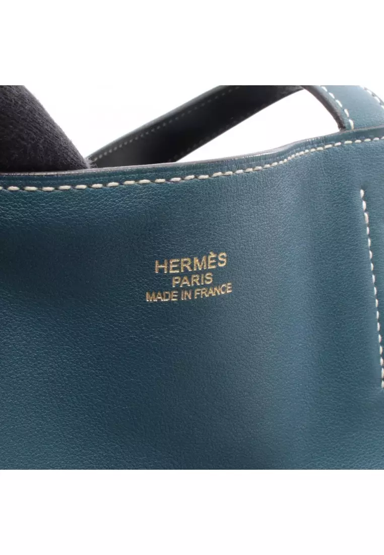 Pre-Loved Hermès Double Sense 28 Blue Thalassa Handbag tote bag Sikkim leather blue Navy reversible □JO刻印