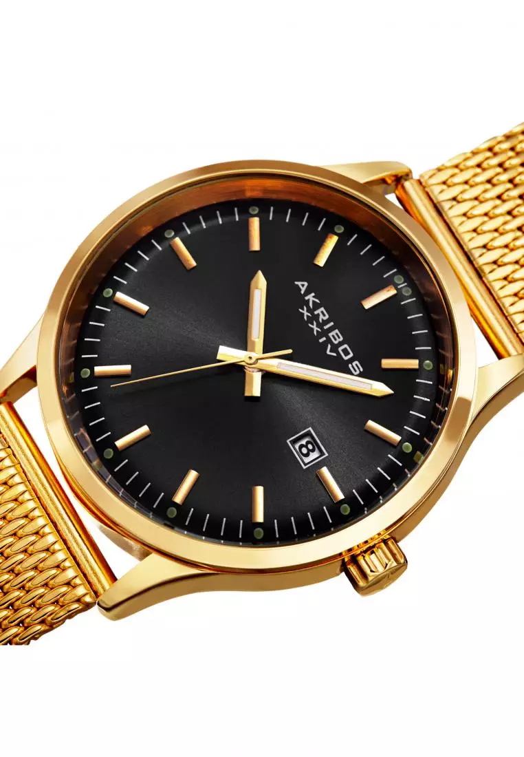 Akribos XXIV Men's Bracelet Watch AK901-YGB Jam Tangan Pria Quartz Analog