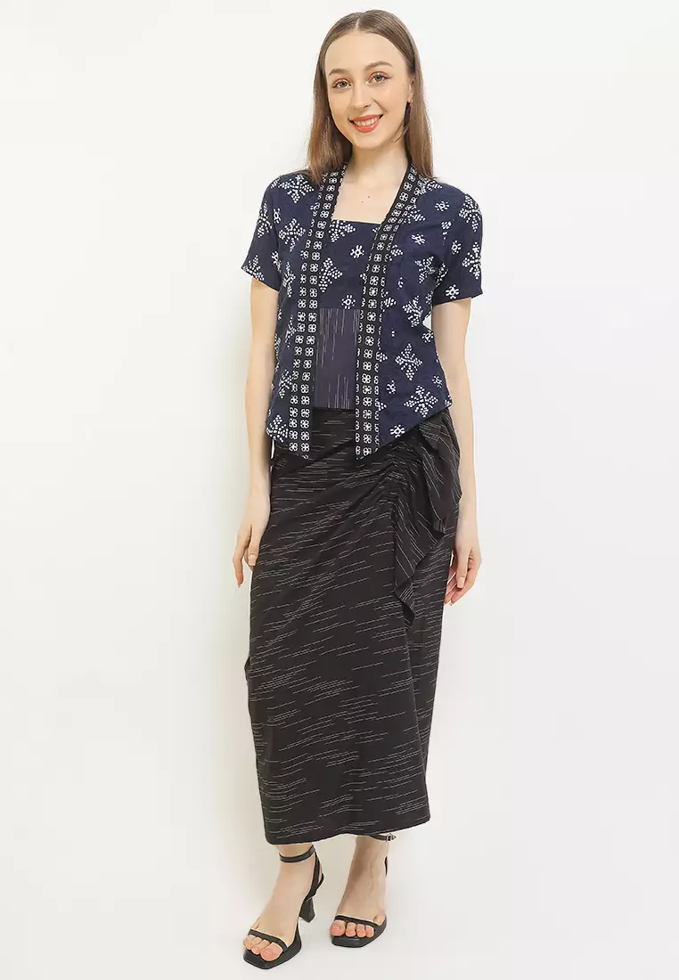 Blouse Kebaya Atasan Wanita Kutubaru Arula Lengan Pendek Navy
