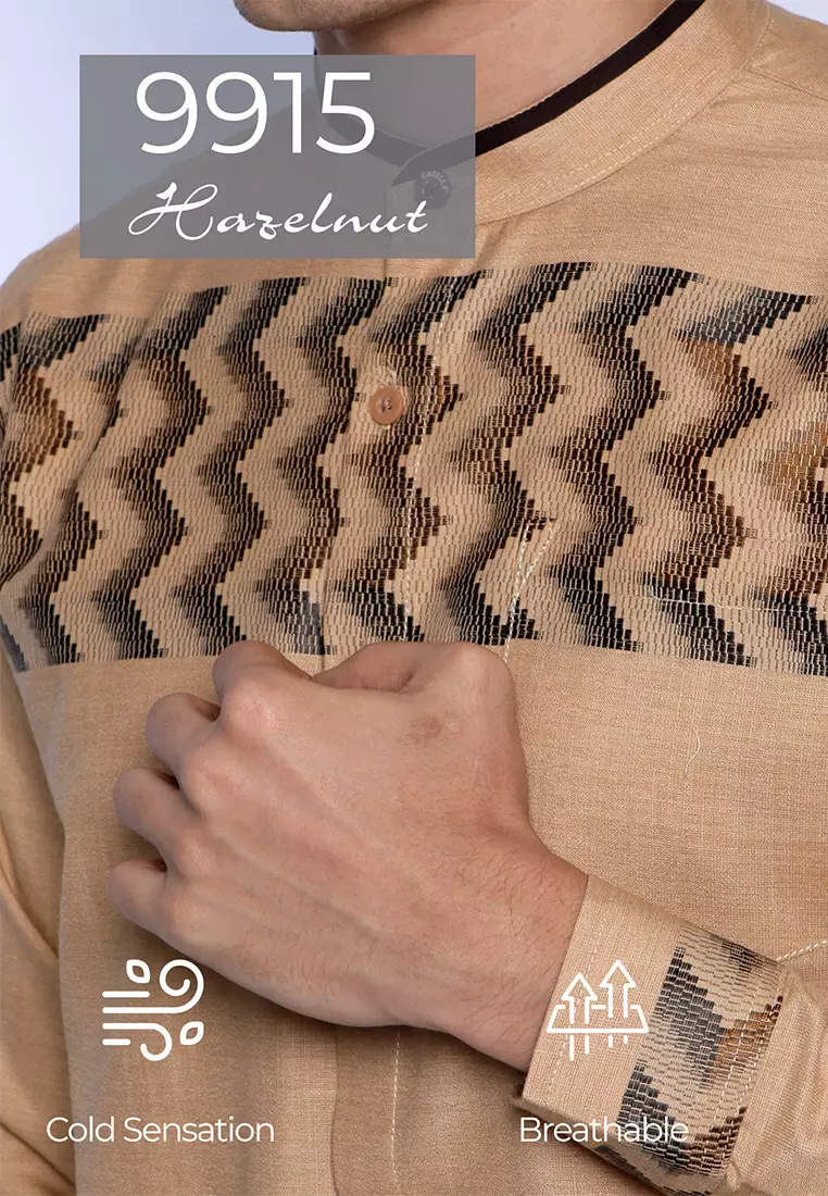 Casella Baju Koko Pria Lengan Panjang Horizontal Design | Koko Lengan Panjang Hadid 9915 Hazelnut