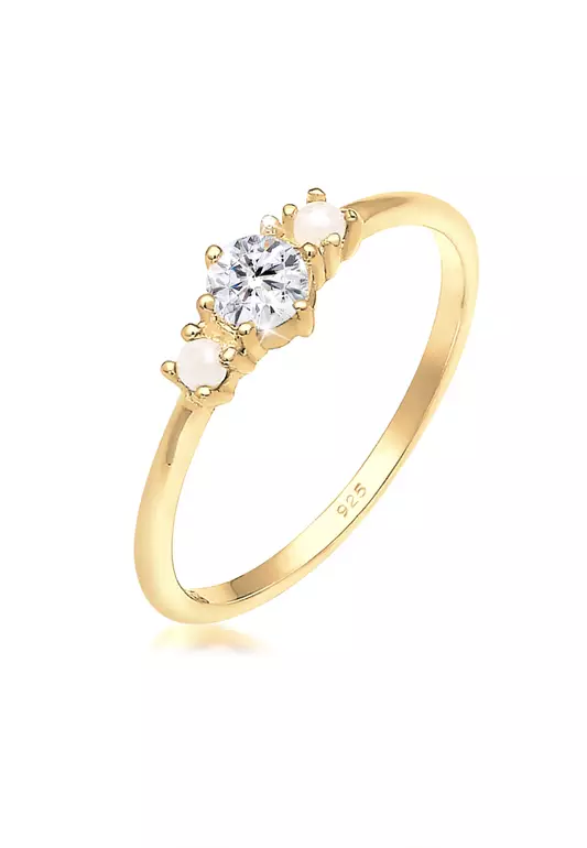 Ring Synthetic Pearls 925 Sterling Silver Gold Plated