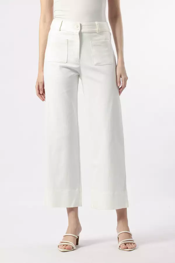 MINIMAL - Laurrie - Celana Kulot Katun Stretch - Off White Warna Offwhite