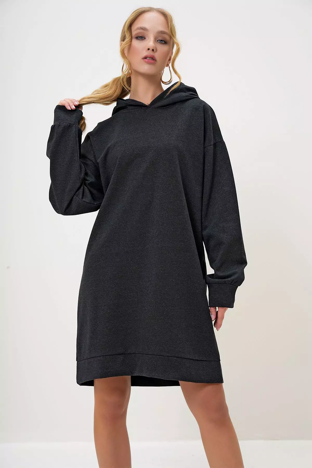 Women's Anthracite Hooded Sweatshirt Dress