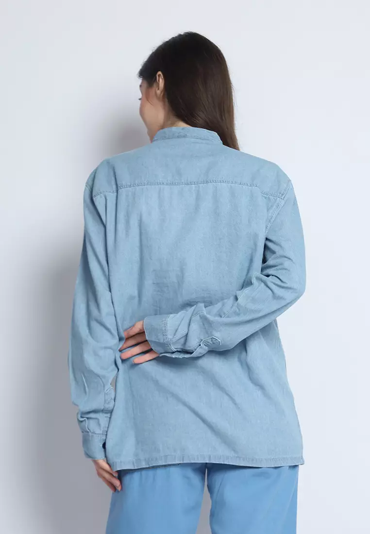 Kemeja Denim Wanita Skena L/S Krah Mandarin Saku Besar 282404