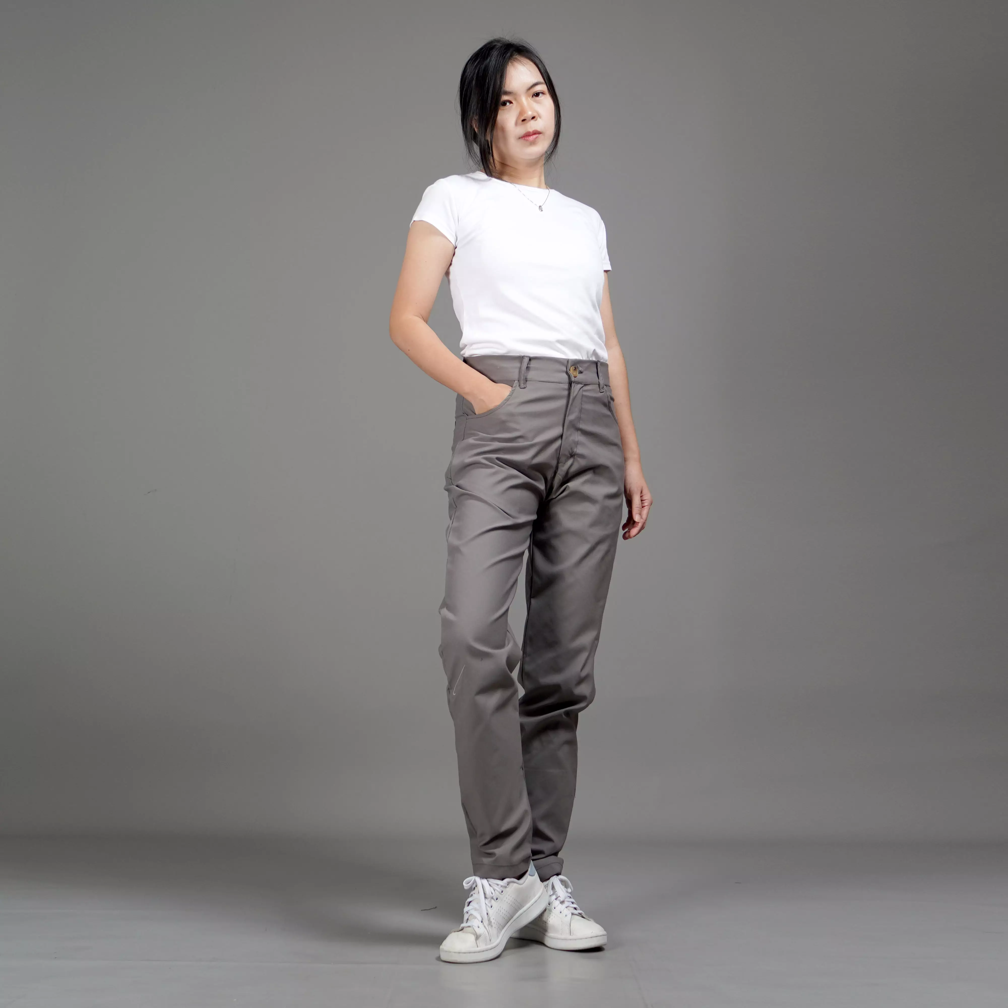  JEFIN Celana Wanita Panjang Baggy Pants Wanita Celana Chino Reguler Fit - ABU MUDA