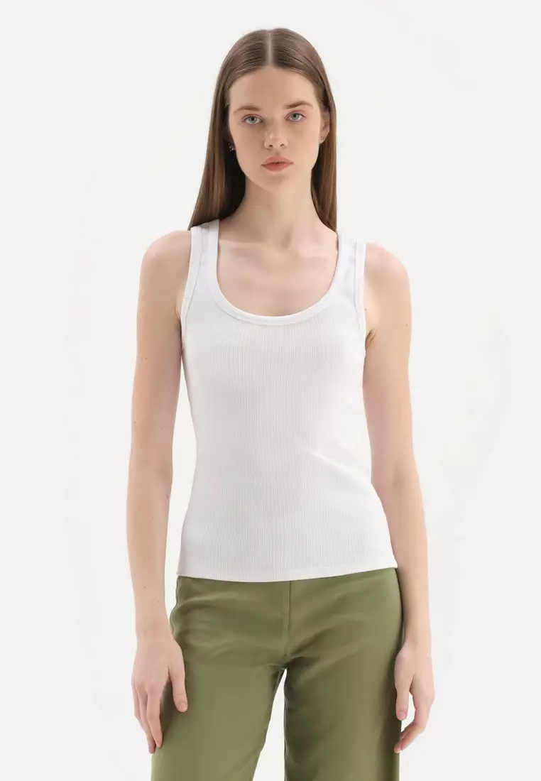DAG White Tanktops Crew Neck Regular Sleeveless Loungewear for