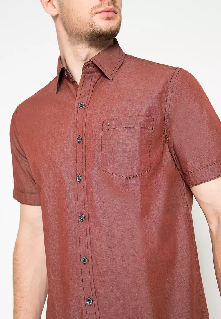LGS - Kemeja Casual Pria - Lengan Pendek - Motif Polos - Warna Merah Bata - CSH.271.S570.1096.C