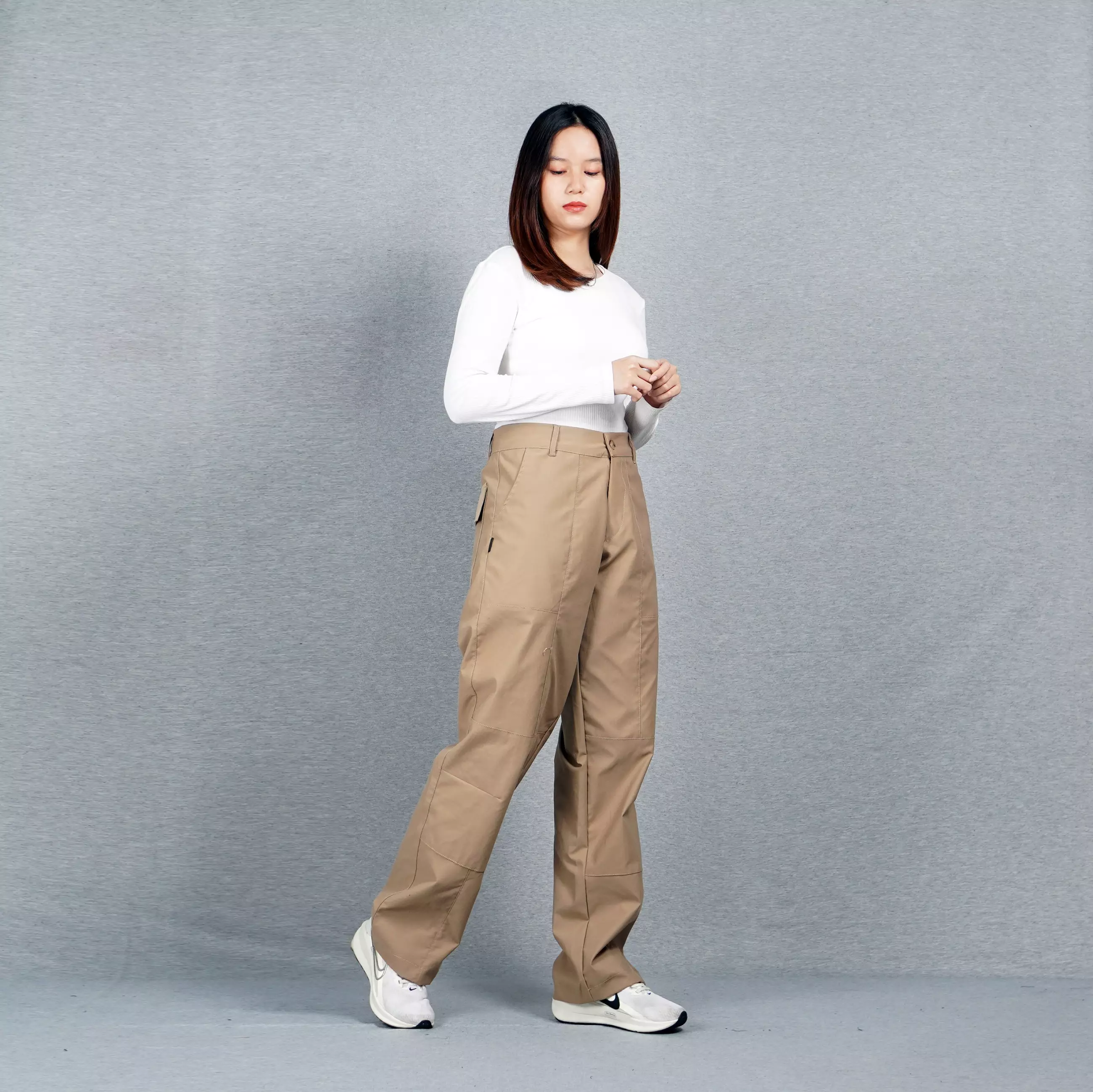JORDI Celana Wanita Earth Tone Women's Long Pants Celana Chino Wanita - KHAKI