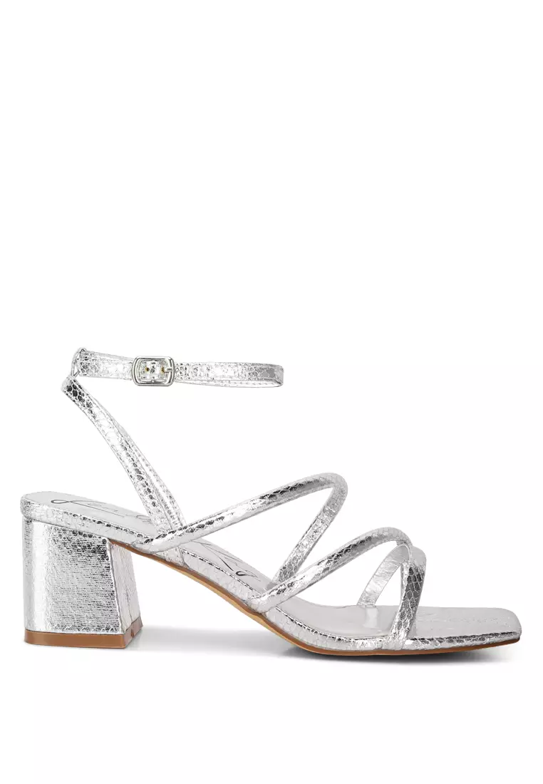 Discount on London Rag  shoes - SKU: Silver Croc Mid Block Heel Casual Sandals