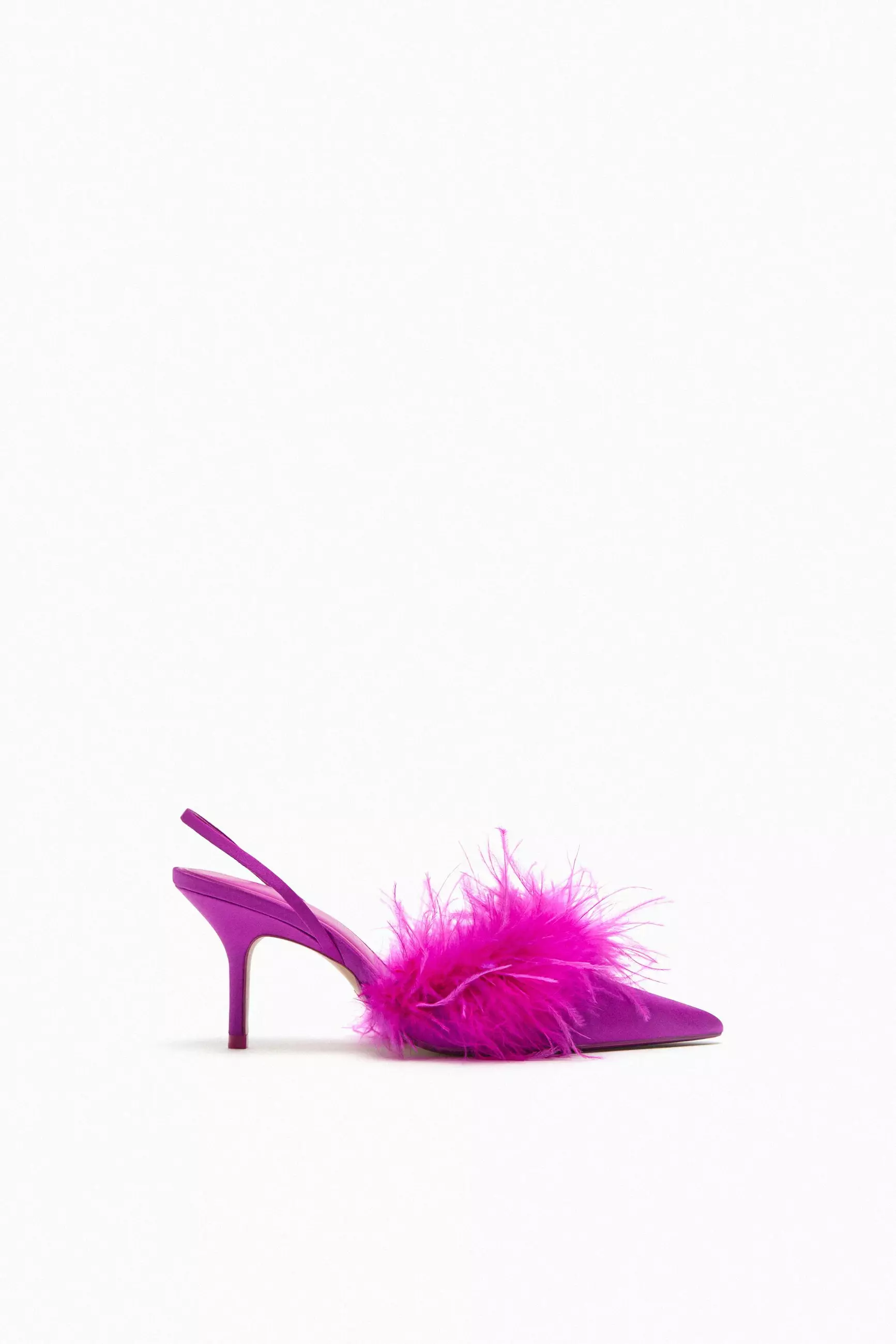 ZARA High-Heel Fabric Shoes With Feather Detail 2025 | Buy
