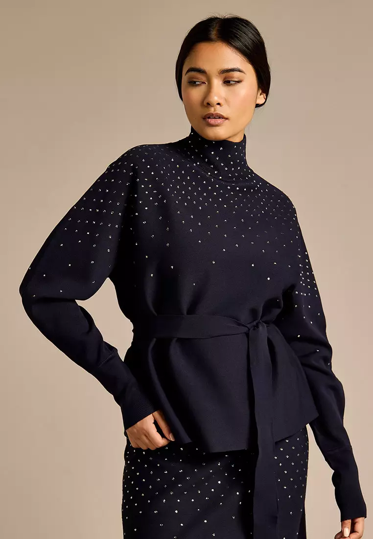 Sparkle Iris Knitted Navy Top