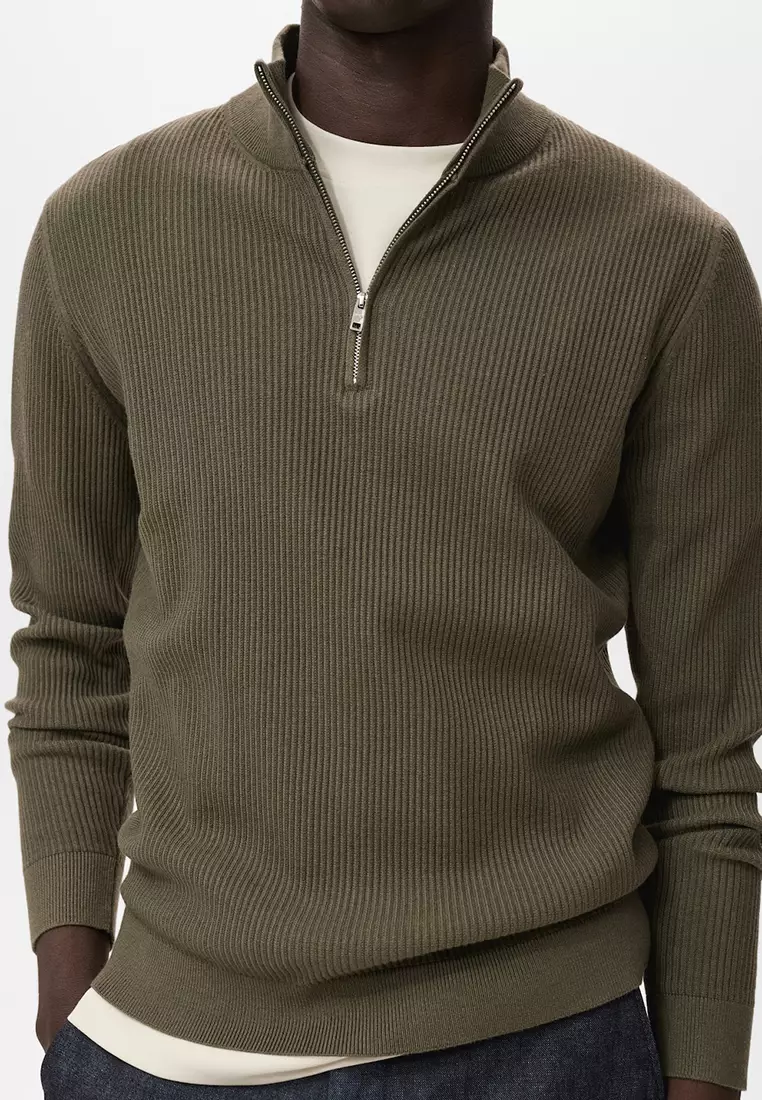 Ribbed Sweater With Zip Neck