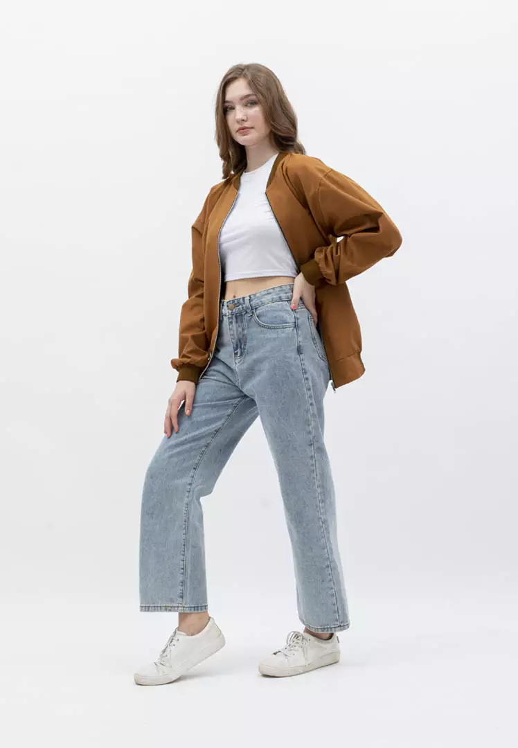 Houseofcuff Jaket Bomber Wanita Pria Unisex Polos Windbreaker Cokelat