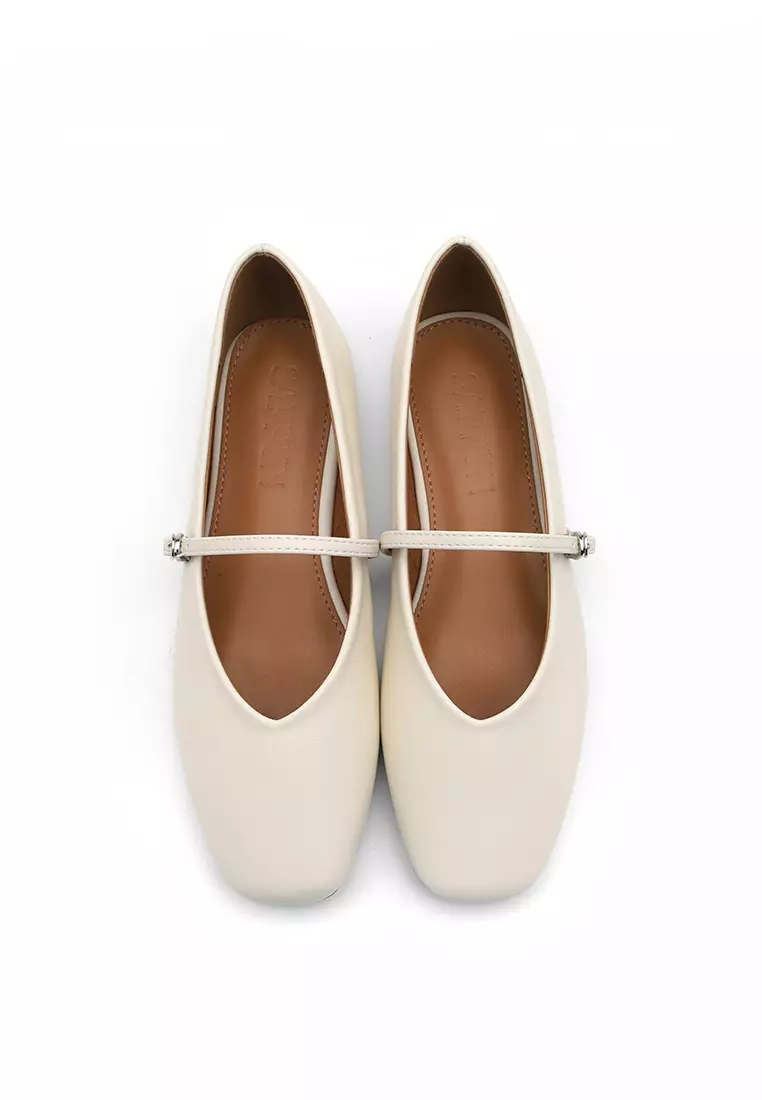 Honeydew Maryjane Flats (1cm) - White