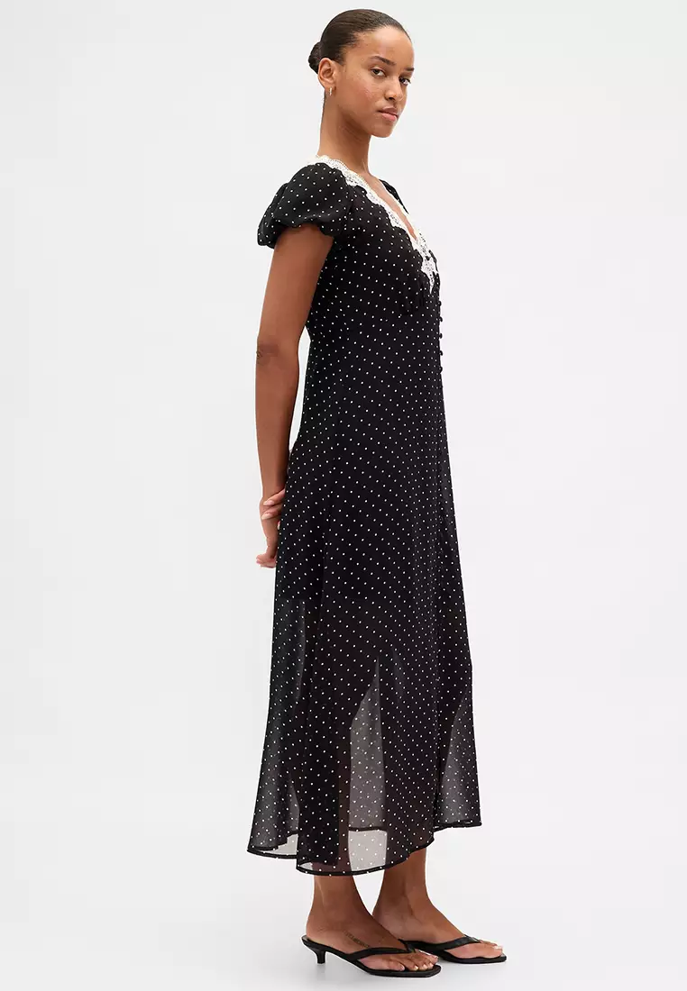 Buy GAP Short Sleeve V-neck Lace Trim Midi Dress 2026 Online | ZALORA