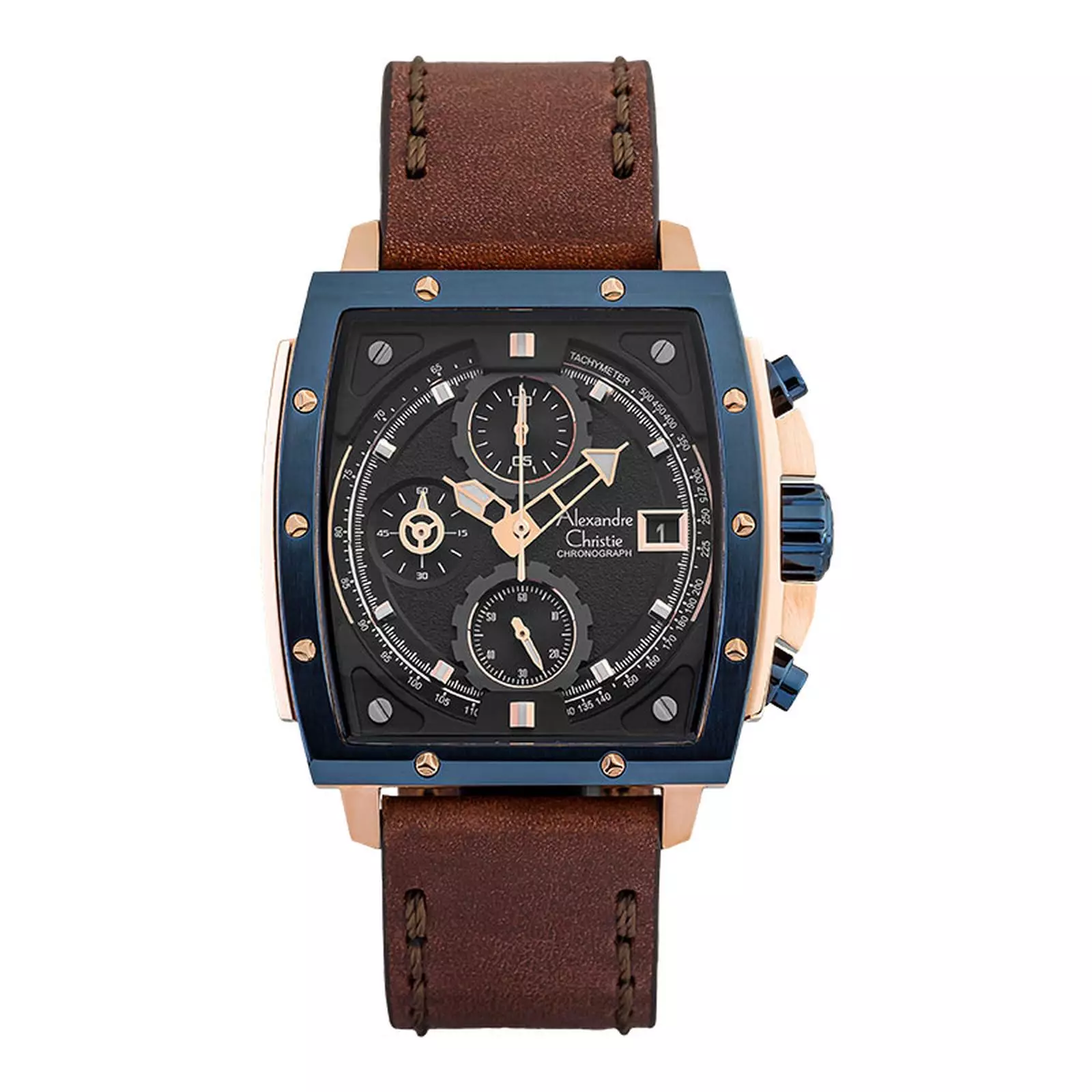 Alexandre Christie 6376 Biru Rosegold Kulit Cokelat Cowok