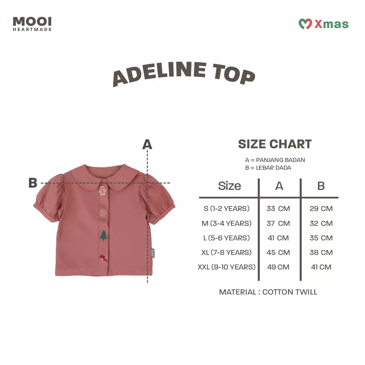 Mooi Atasan Anak Perempuan Adeline Top - Rose