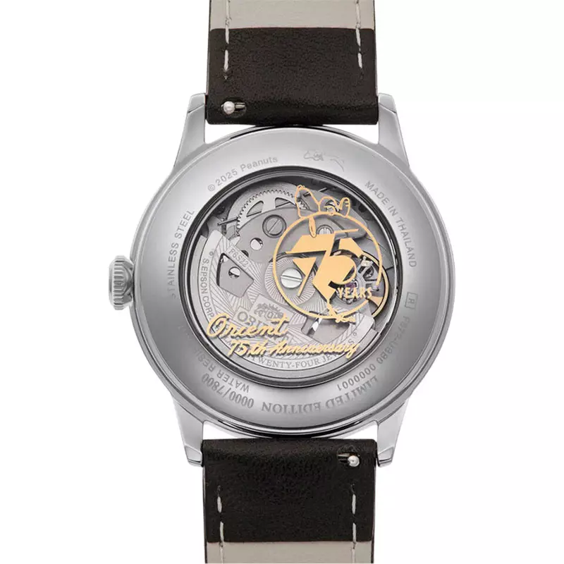 Jam Tangan Pria Orient Classic RA-AC0M16S Bambino X Peanuts 75th Anniversary Leather Strap Limited Edition