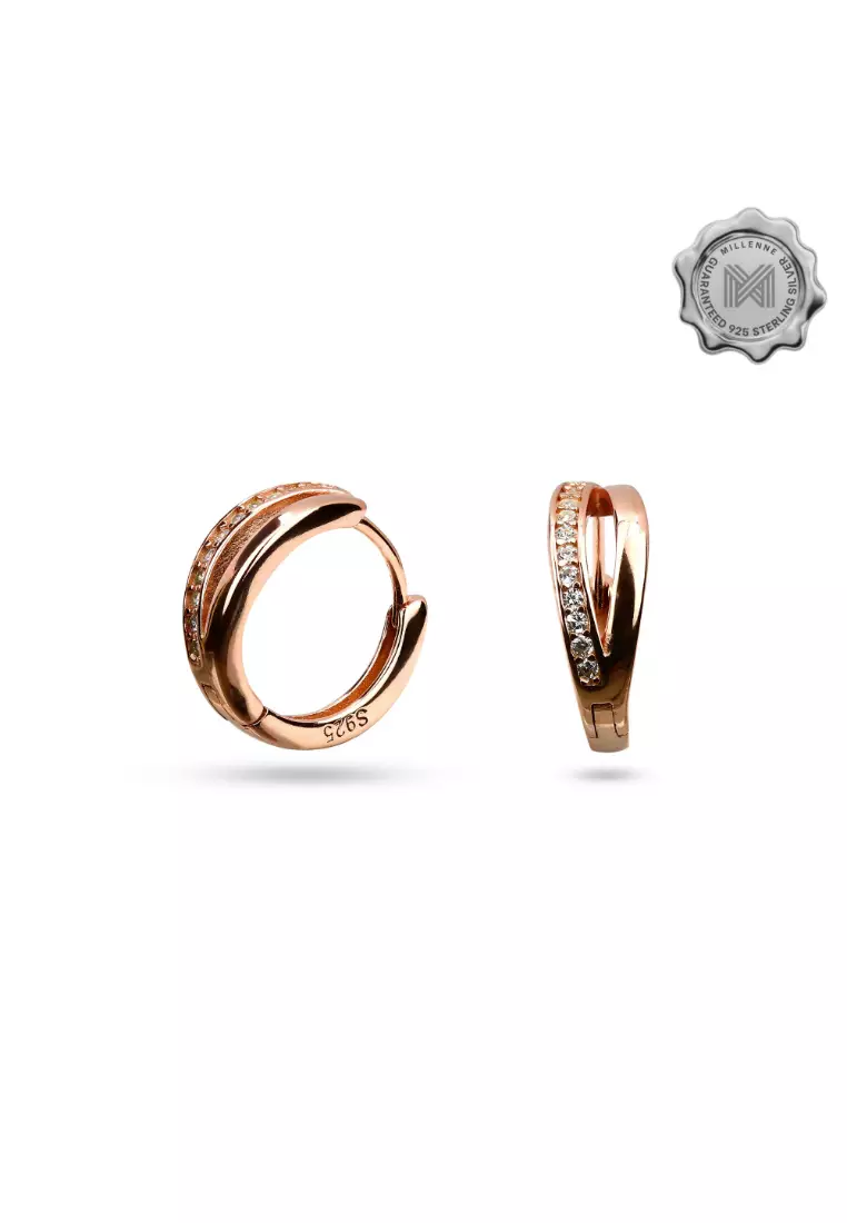 Made For The Night Double Lined Cubic Zirconia Rose Gold Hoop Earrings with 925 Sterling Silver