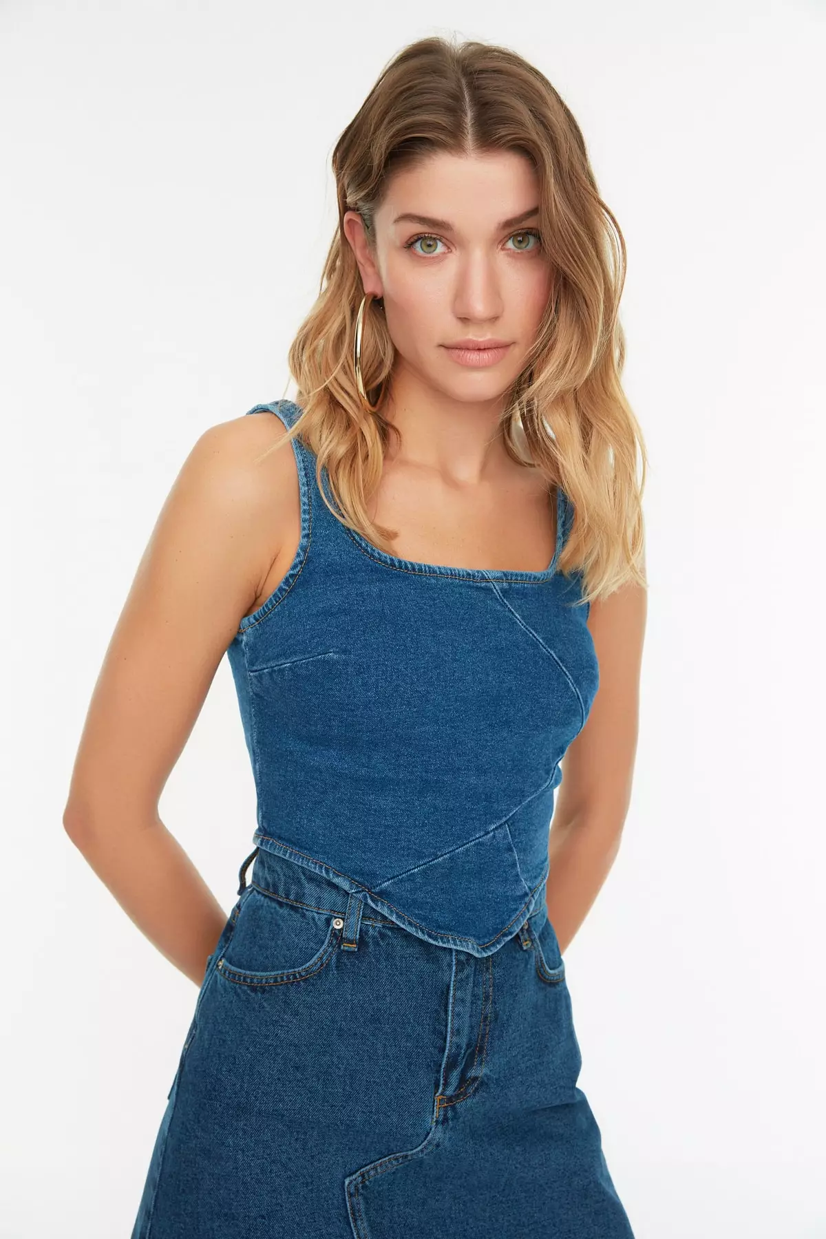 Stitching Detailed Denim Top