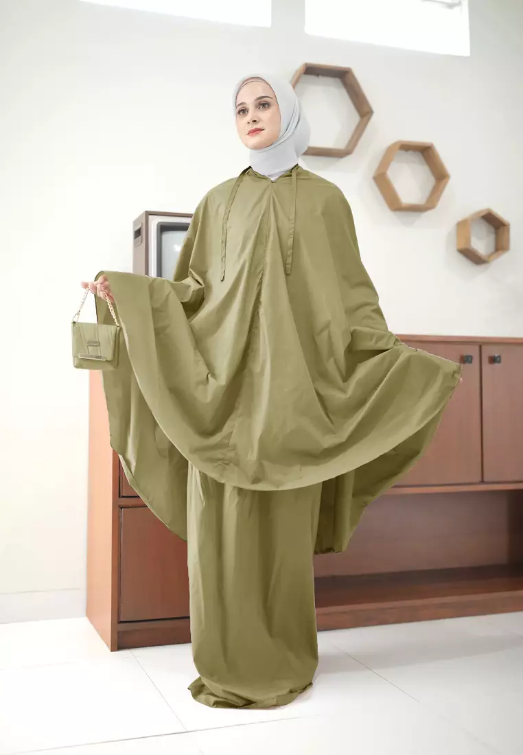 Zalwa Prayer Set | Mukena Travel Polos Resleting 2in1 | Mukena Dewasa - Green Olive