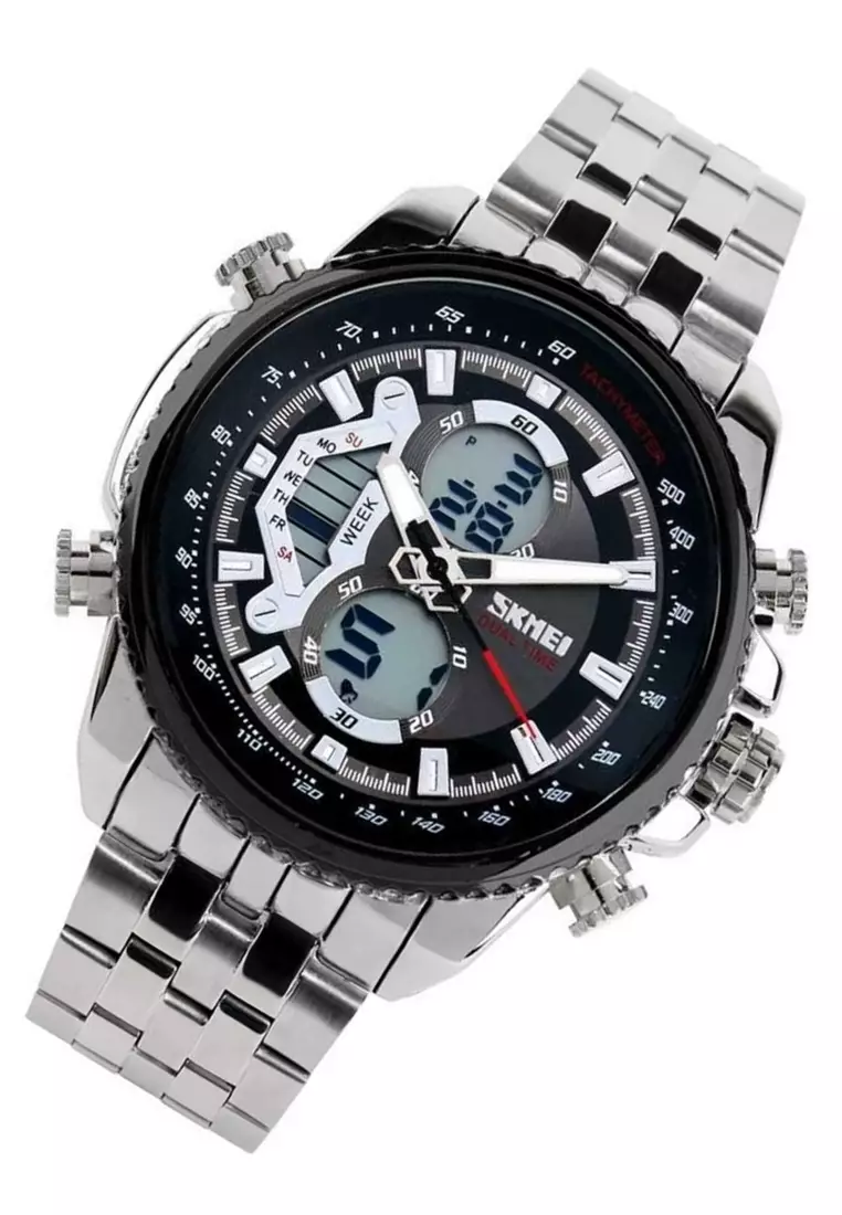 Jam Tangan Analog Digital Pria Wristwatch Dual Mode Stainless Steel Strap Waterproof BO21 ORIGINAL