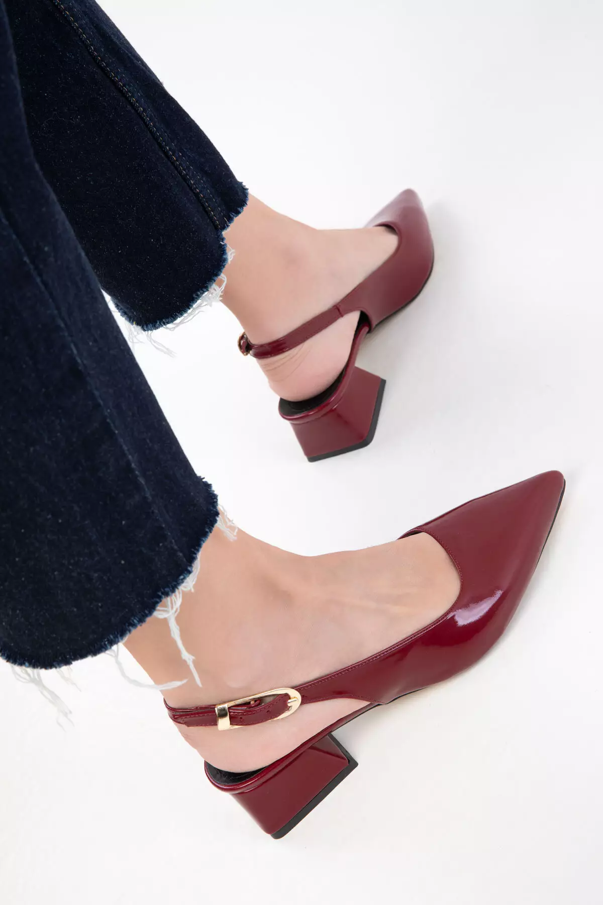 Claret Red Patent Leather Women's Classic Heeled Shoes 20421